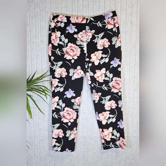 Adrianna Papell Kate Fit Pants Floral Slim Trousers Size 14 NWT - Picture 1 of 4